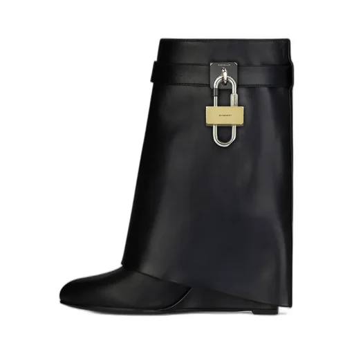 Shark Lock Almond-Toe Ankle Boots