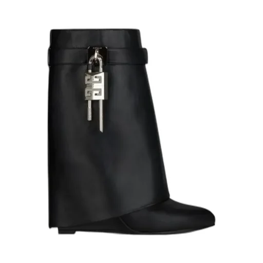 Shark Lock Almond-Toe Ankle Boots