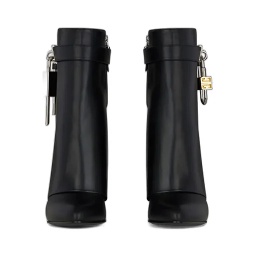 Shark Lock Almond-Toe Ankle Boots