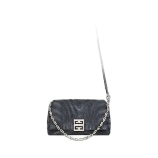 Logo Plaque Denim Quilted Small Shoulder Bag