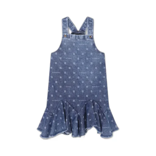 Logo Printed Frayed Hem Denim Dress