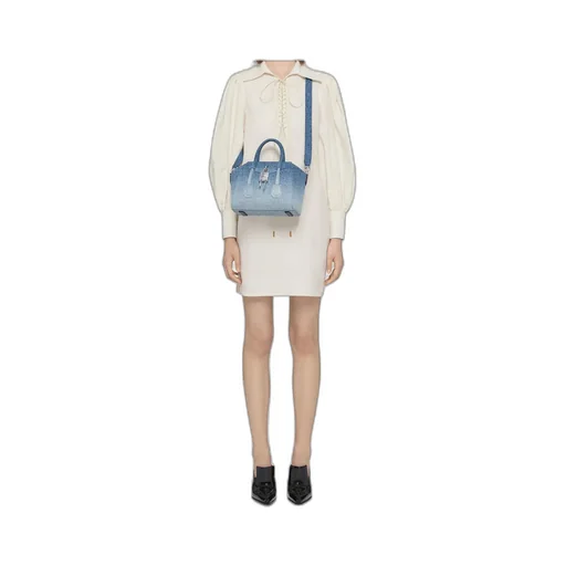 Mini Antigona Lock Denim Tote Bag