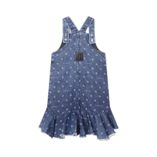 Logo Printed Frayed Hem Denim Dress