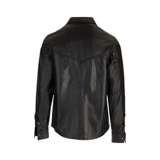 Long-Sleeved Lapel Leather Jacket