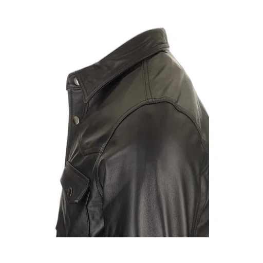 Long-Sleeved Lapel Leather Jacket