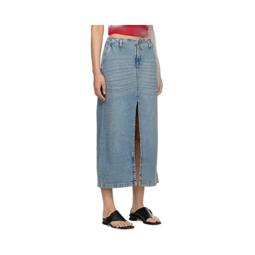 Front-Slit Cotton Denim Midi Skirt