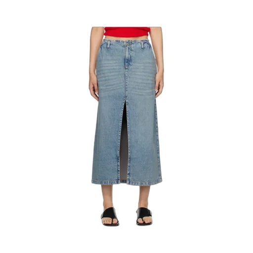 Front-Slit Cotton Denim Midi Skirt