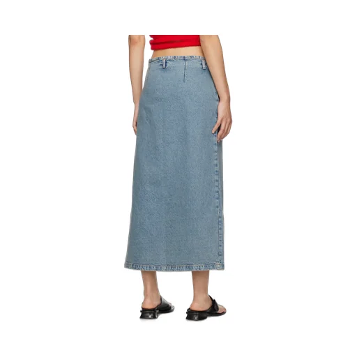 Front-Slit Cotton Denim Midi Skirt