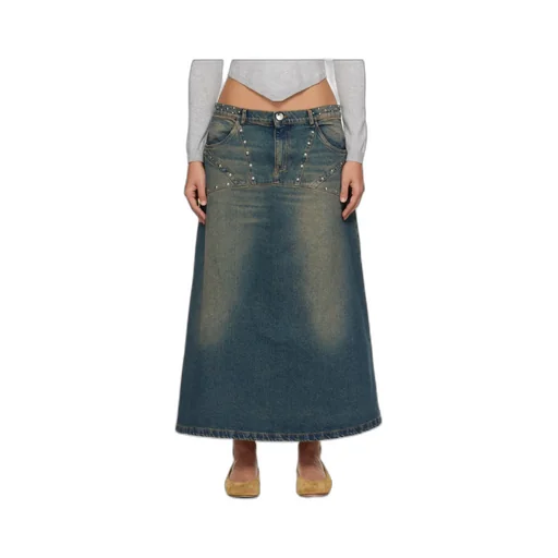 Studded Denim Maxi Skirt