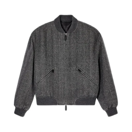Herringbone Zip-Front Bomber Jacket