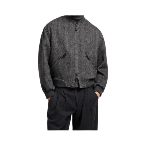 Herringbone Zip-Front Bomber Jacket