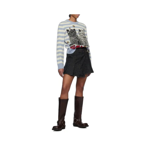 Fluffy Denim Wrap Mini Skirt