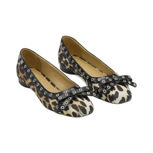 Leopard Eyelet Bow Ballerinas