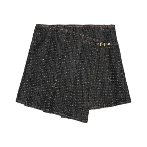 Fluffy Denim Wrap Mini Skirt