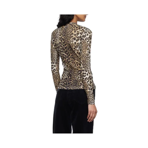 Leopard Printed Mesh Long-Sleeved Top