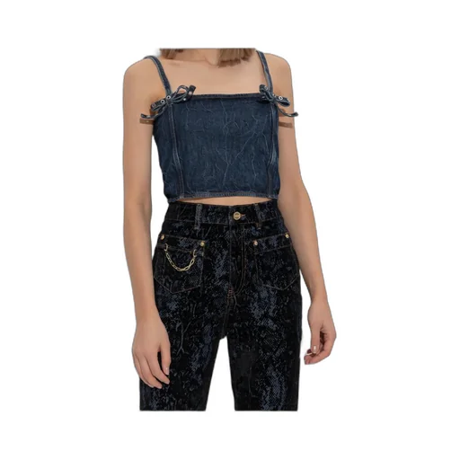 Crinkled Future Denim Strap Top