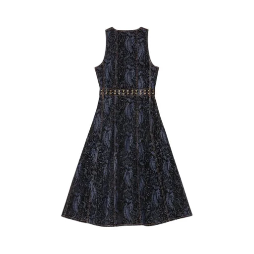 V-Neck Denim Midi Dress
