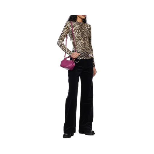 Leopard Printed Mesh Long-Sleeved Top