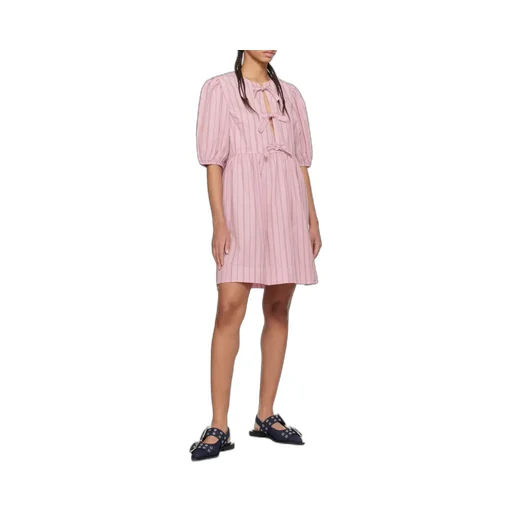 Pinstriped Bow-Detailed Mini Dress