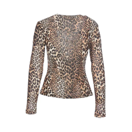 Leopard Printed Mesh Long-Sleeved Top