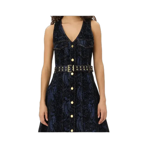 V-Neck Denim Midi Dress
