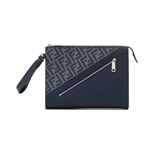 Ff Jacquard Panelled Zipped Clutch Bag
