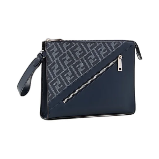 Ff Jacquard Panelled Zipped Clutch Bag