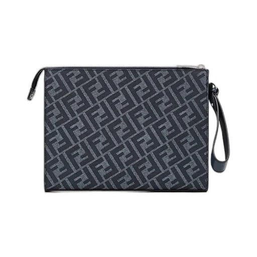 Ff Jacquard Panelled Zipped Clutch Bag