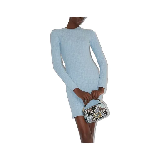 Ff Jacquard Long Sleeved Crewneck Dress