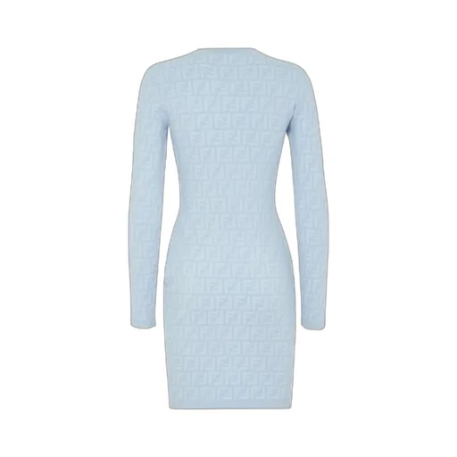Ff Jacquard Long Sleeved Crewneck Dress