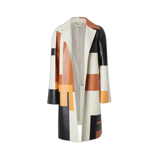 Large Ff Puzzle Pattern Leather Coat