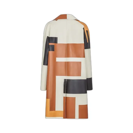 Large Ff Puzzle Pattern Leather Coat