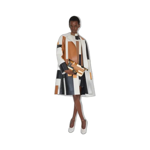 Large Ff Puzzle Pattern Leather Coat