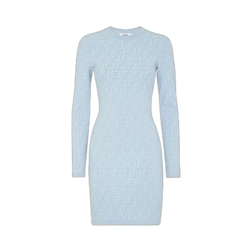 Ff Jacquard Long Sleeved Crewneck Dress
