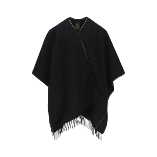 Monogram-Pattern Fringed Poncho Jacket