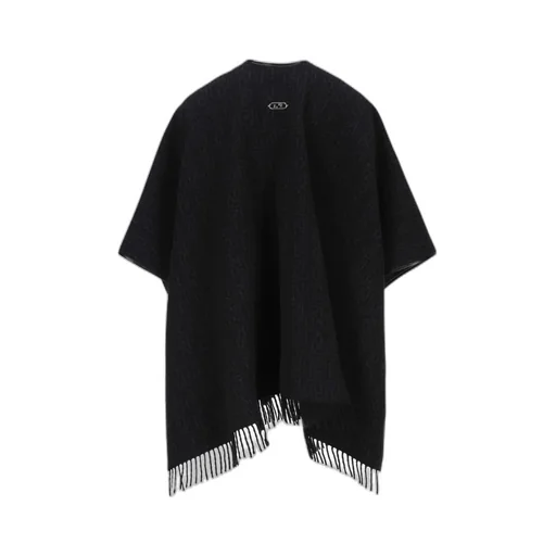 Monogram-Pattern Fringed Poncho Jacket