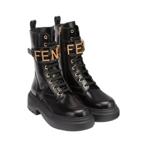 Logo Plaque Lace-Up Biker Boots