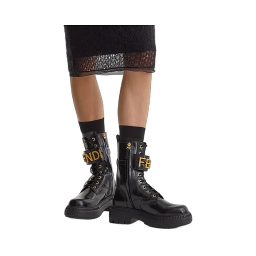 Logo Plaque Lace-Up Biker Boots