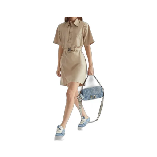 Logo Embroidered Belted Mini Dress