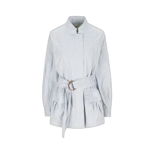 Striped Ring Buckle Belted Jacket