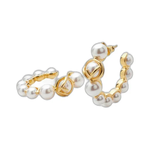Gold-Colored Metal Earrings With Pearls