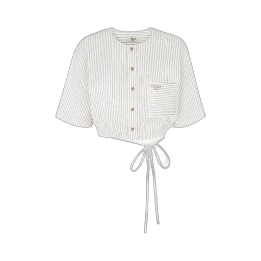Drawstring Hem Striped Cropped Shirt
