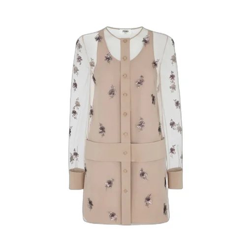 Floral Embellished Sheer Sleeved Mini Dress