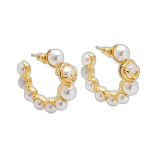 Gold-Colored Metal Earrings With Pearls