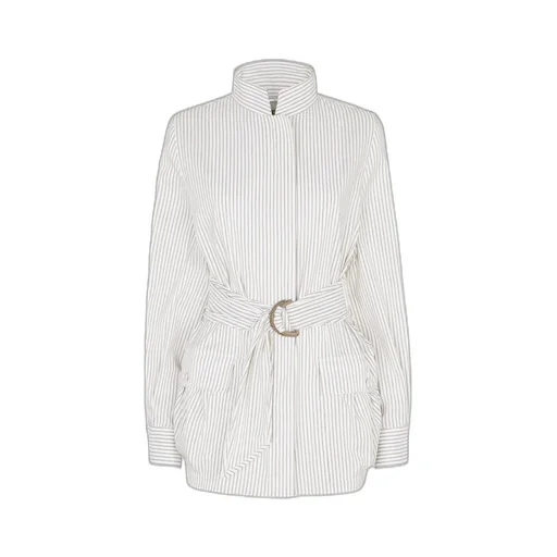 Striped Ring Buckle Belted Jacket