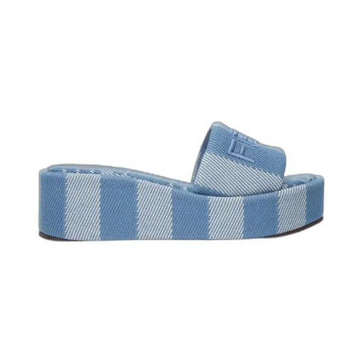 Sunshine Denim-Effect Jacquard Platform Slides