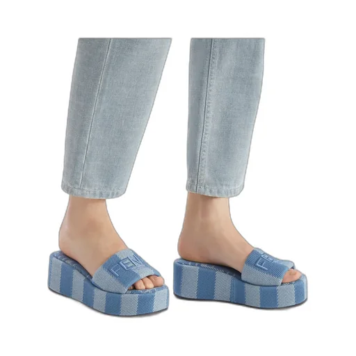 Sunshine Denim-Effect Jacquard Platform Slides