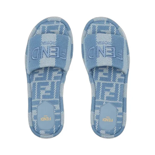 Sunshine Denim-Effect Jacquard Platform Slides