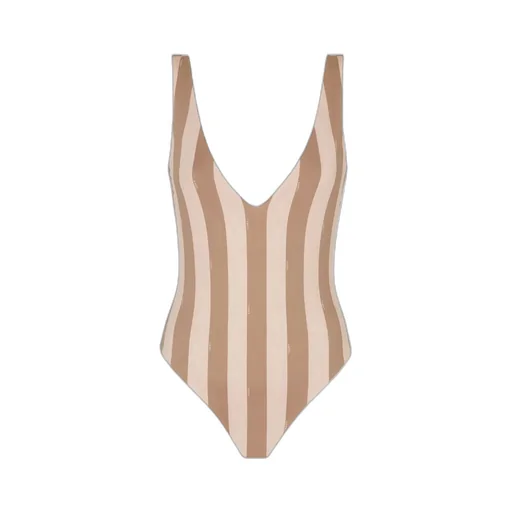 V-Neck Striped One-Piece Swimsuit