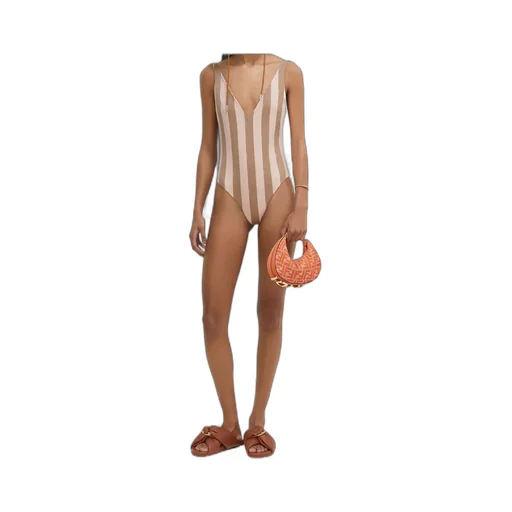 V-Neck Striped One-Piece Swimsuit